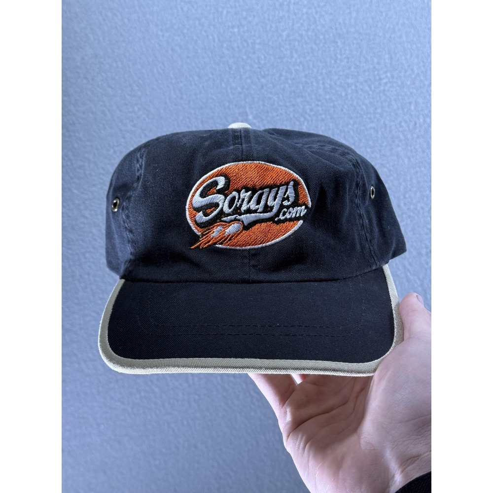 OC Hat Cap Strap Back‎ Mens One Size Black Tan Embroidered Logo Cotton Twill